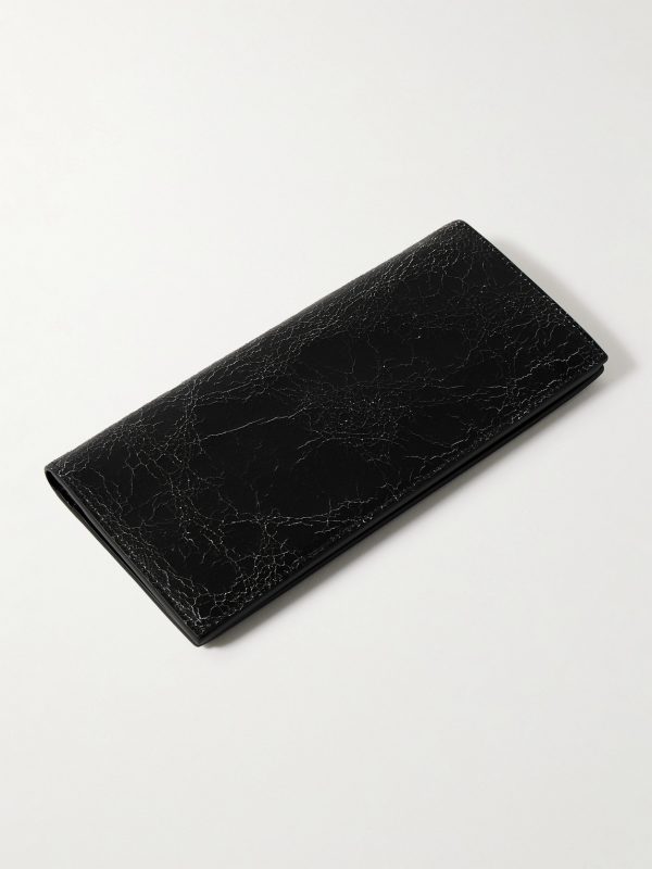 Logo-Print Cracked-Leather Bifold Wallet - BK Logo-Print Cracked-Leather Bifold Wallet - BK