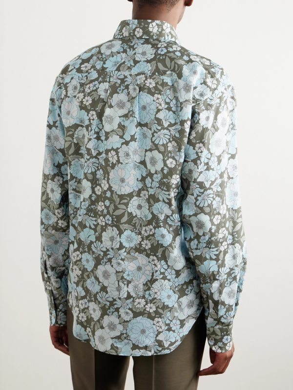 Button-Down Collar Floral-Print Lyocell Shirt - BK