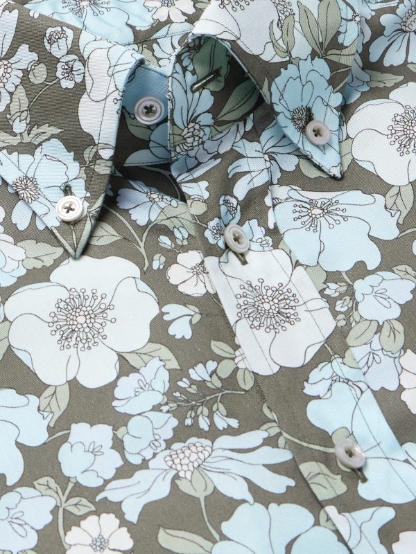 Button-Down Collar Floral-Print Lyocell Shirt - CU
