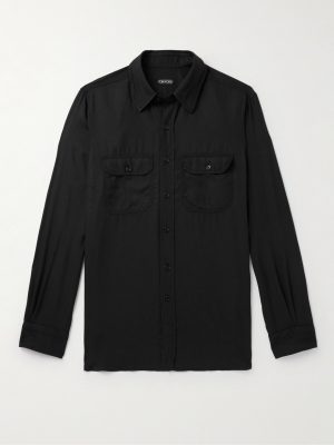 Cutaway-Collar Twill Shirt