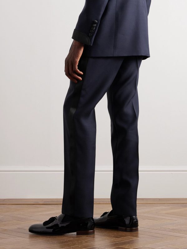 Straight-Leg Wool and Silk-Blend Tuxedo Trousers - BK Straight-Leg Wool and Silk-Blend Tuxedo Trousers - BK