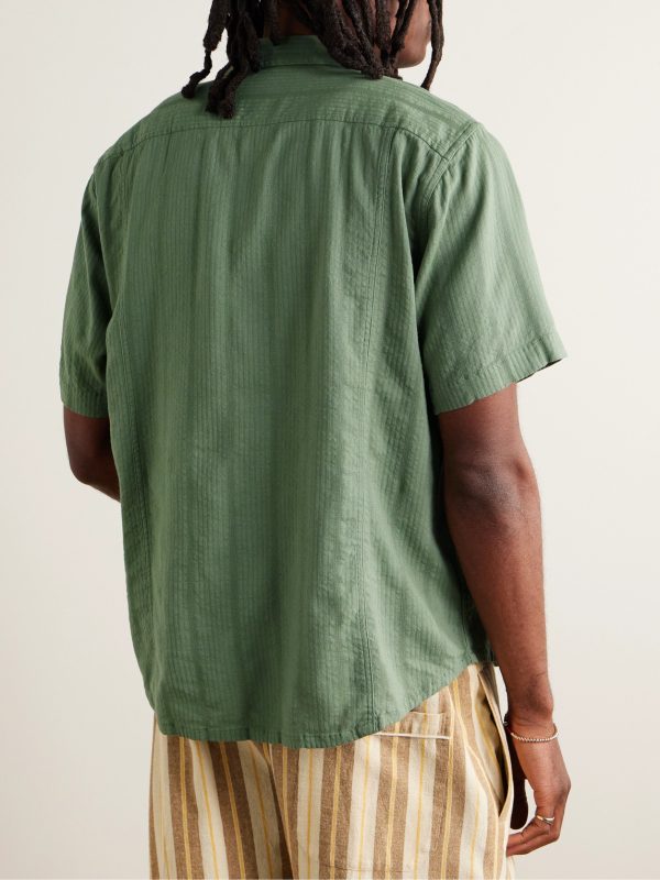 Camp-Collar Striped Cotton-Blend Seersucker Shirt - BK