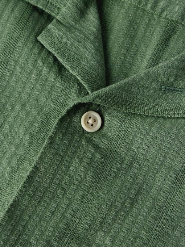 Camp-Collar Striped Cotton-Blend Seersucker Shirt - CU
