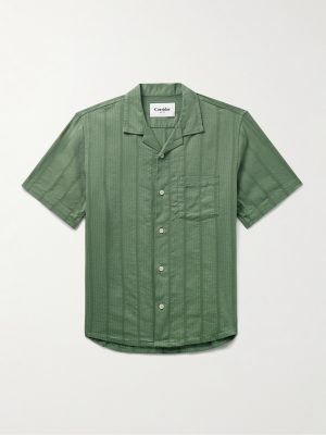 Camp-Collar Striped Cotton-Blend Seersucker Shirt Camp-Collar Striped Cotton-Blend Seersucker Shirt
