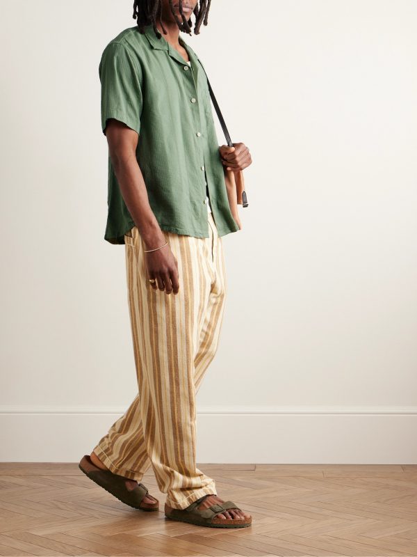 Camp-Collar Striped Cotton-Blend Seersucker Shirt - OU