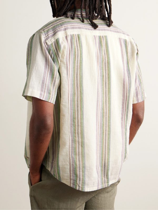 Riis Camp-Collar Striped Cotton-Gauze Shirt - BK