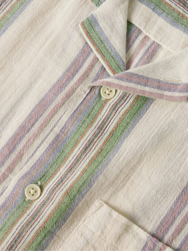 Riis Camp-Collar Striped Cotton-Gauze Shirt - CU