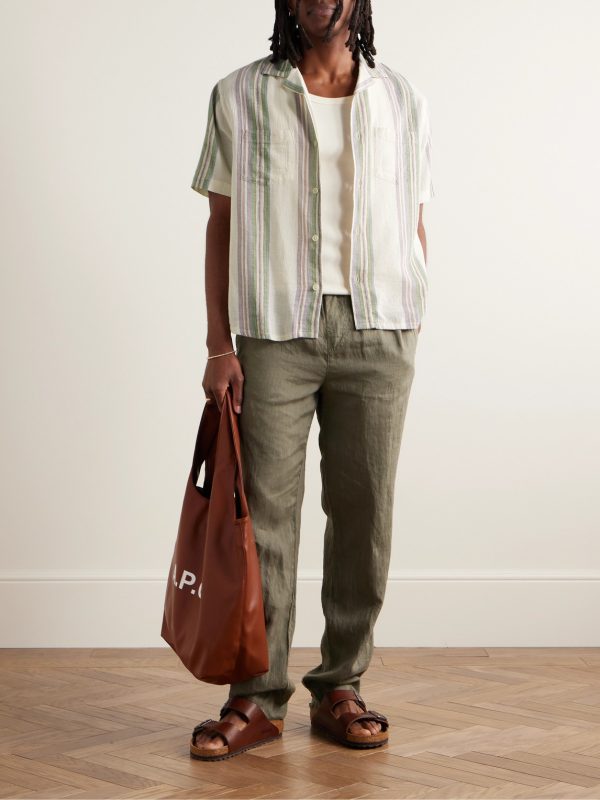 Riis Camp-Collar Striped Cotton-Gauze Shirt - OU