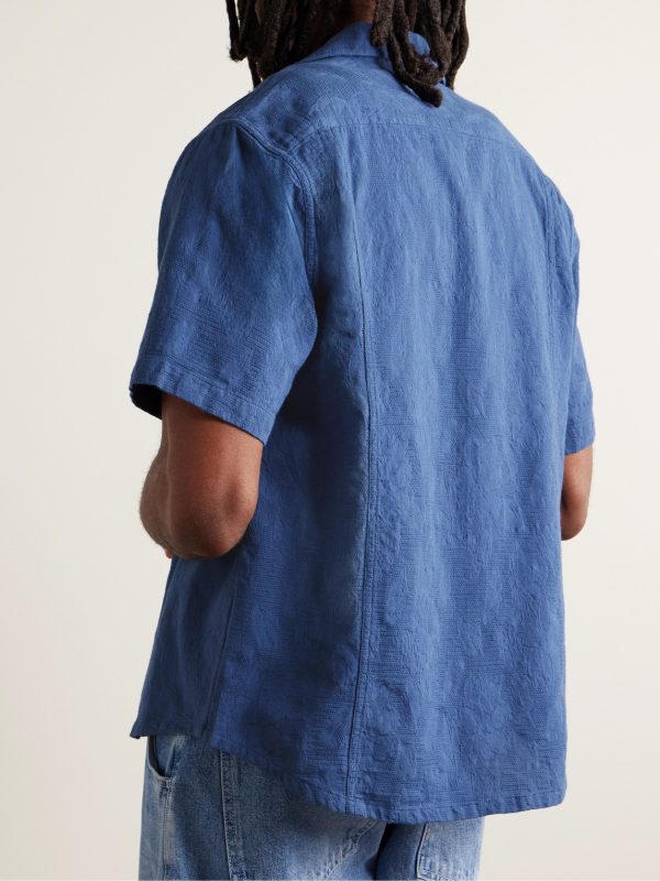 Camp-Collar Floral-Jacquard Cotton Shirt - BK