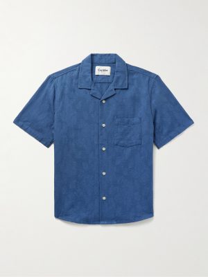 Camp-Collar Floral-Jacquard Cotton Shirt Camp-Collar Floral-Jacquard Cotton Shirt