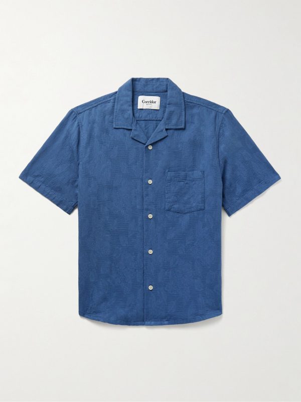 Camp-Collar Floral-Jacquard Cotton Shirt