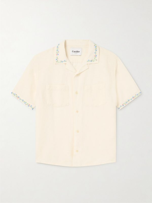Hamsa Camp-Collar Embroidered Cotton Shirt Hamsa Camp-Collar Embroidered Cotton Shirt