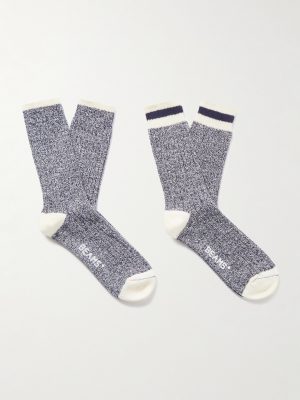 Rag Pack of Two Striped Ribbed Cotton-Blend Socks Rag Pack of Two Striped Ribbed Cotton-Blend Socks