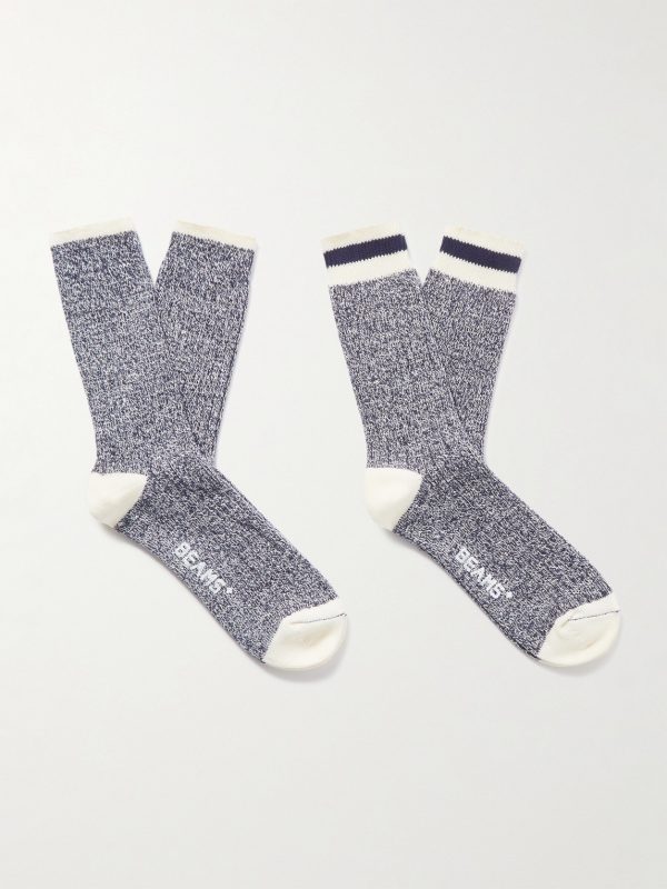 Rag Pack of Two Striped Ribbed Cotton-Blend Socks Rag Pack of Two Striped Ribbed Cotton-Blend Socks