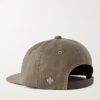 Leather-Trimmed Herringbone Cotton Cap - BK