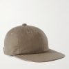 Leather-Trimmed Herringbone Cotton Cap
