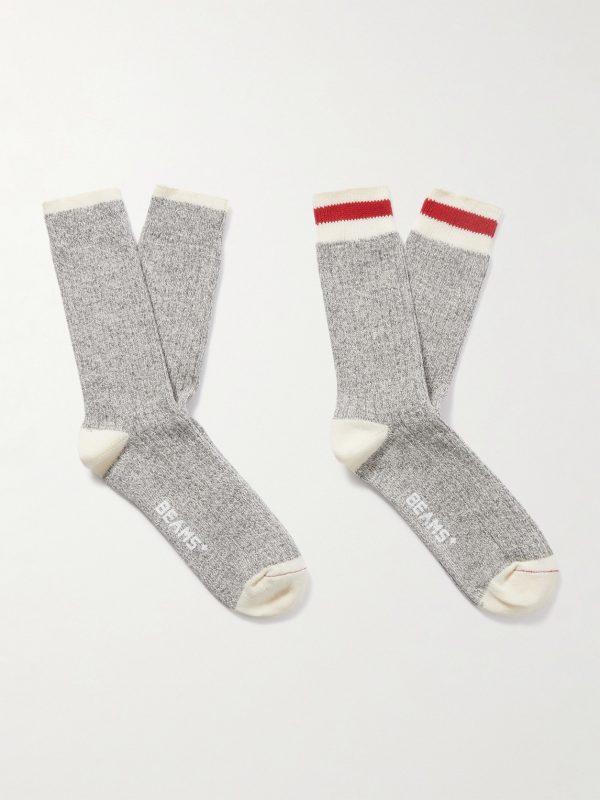 Rag Pack of Two Striped Ribbed Cotton-Blend Socks Rag Pack of Two Striped Ribbed Cotton-Blend Socks