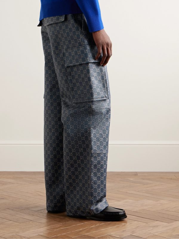 Straight-Leg Logo-Jacquard Coated Cargo Jeans - BK