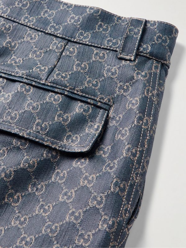 Straight-Leg Logo-Jacquard Coated Cargo Jeans - CU