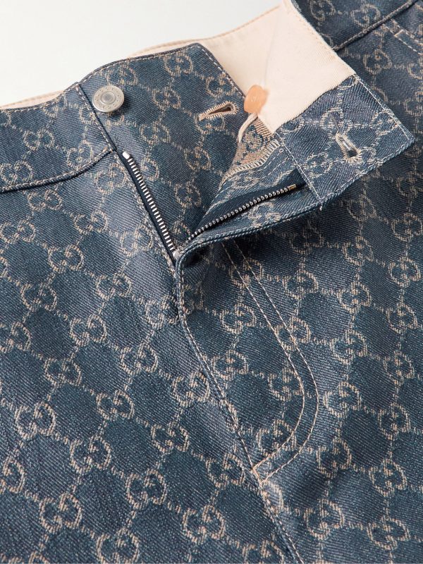 Straight-Leg Logo-Jacquard Coated Cargo Jeans - E1