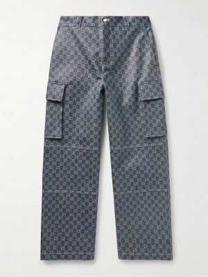 Straight-Leg Logo-Jacquard Coated Cargo Jeans Straight-Leg Logo-Jacquard Coated Cargo Jeans