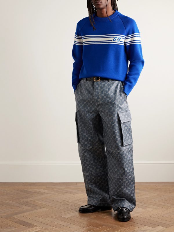 Straight-Leg Logo-Jacquard Coated Cargo Jeans - OU