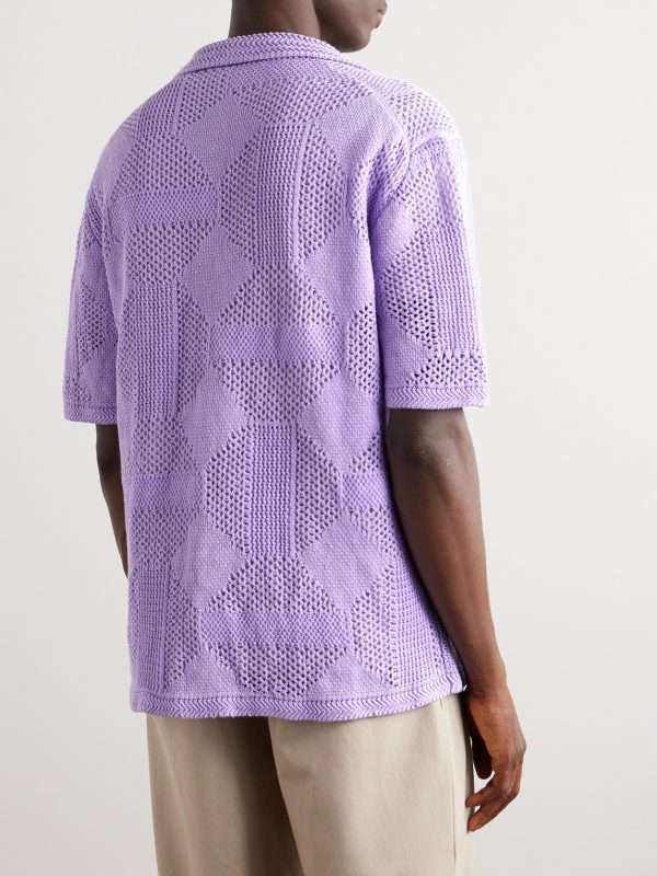 Camp-Collar Crocheted Linen and Cotton-Blend Shirt - BK Camp-Collar Crocheted Linen and Cotton-Blend Shirt - BK