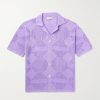 Camp-Collar Crocheted Linen and Cotton-Blend Shirt Camp-Collar Crocheted Linen and Cotton-Blend Shirt