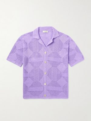Camp-Collar Crocheted Linen and Cotton-Blend Shirt Camp-Collar Crocheted Linen and Cotton-Blend Shirt