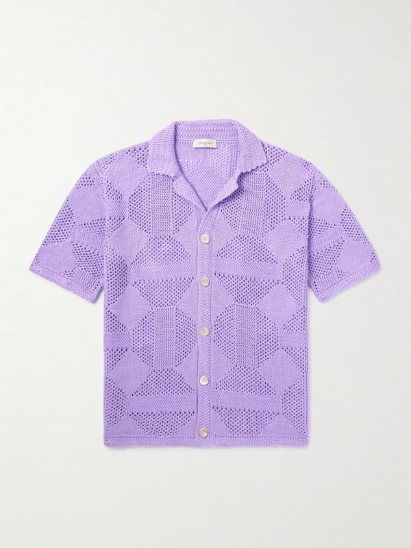 Camp-Collar Crocheted Linen and Cotton-Blend Shirt Camp-Collar Crocheted Linen and Cotton-Blend Shirt