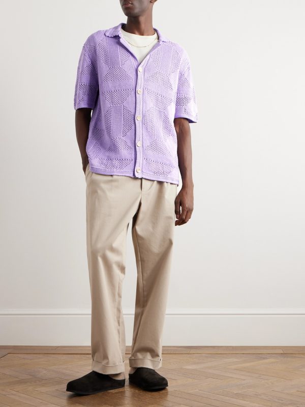 Camp-Collar Crocheted Linen and Cotton-Blend Shirt - OU Camp-Collar Crocheted Linen and Cotton-Blend Shirt - OU