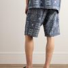 Wide-Leg Pleated Embroidered Cotton-Chambray Drawstring Shorts - BK Wide-Leg Pleated Embroidered Cotton-Chambray Drawstring Shorts - BK