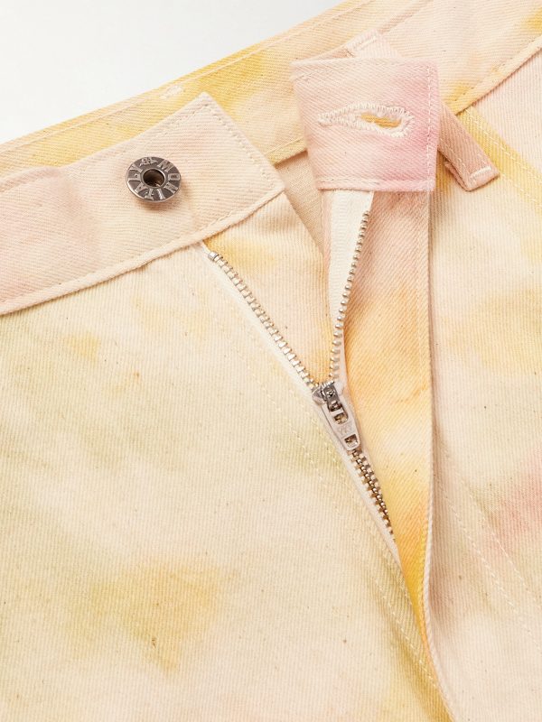 Straight-Leg Embroidered Appliquéd Tie-Dyed Denim Shorts - E1