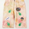 Straight-Leg Embroidered Appliquéd Tie-Dyed Denim Shorts