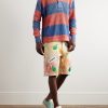 Straight-Leg Embroidered Appliquéd Tie-Dyed Denim Shorts - OU