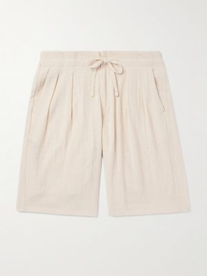 Straight-Leg Pleated Cotton Shorts