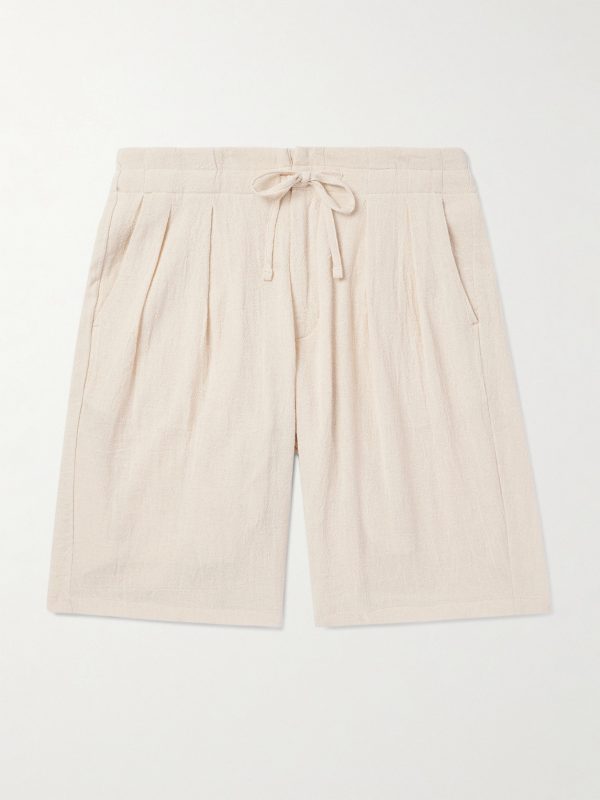 Straight-Leg Pleated Cotton Shorts Straight-Leg Pleated Cotton Shorts
