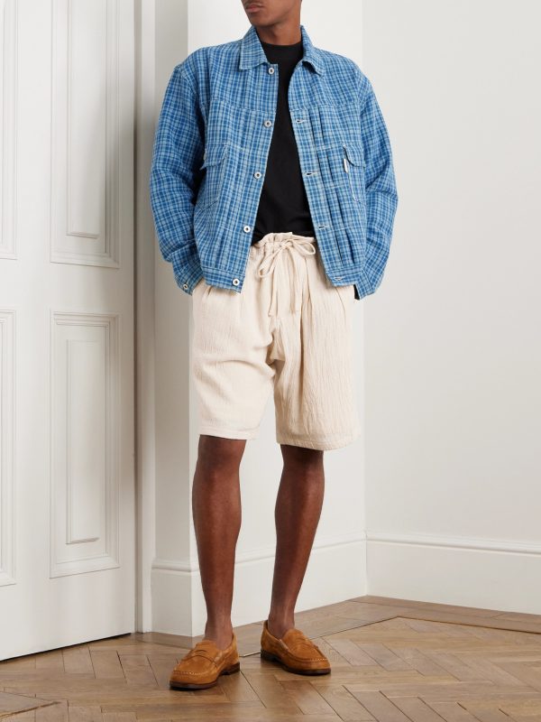 Straight-Leg Pleated Cotton Shorts - OU Straight-Leg Pleated Cotton Shorts - OU
