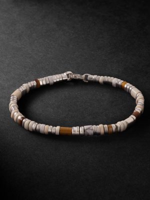 Sterling Silver, Tiger's Eye, Howlite Enamel Beaded Bracelet