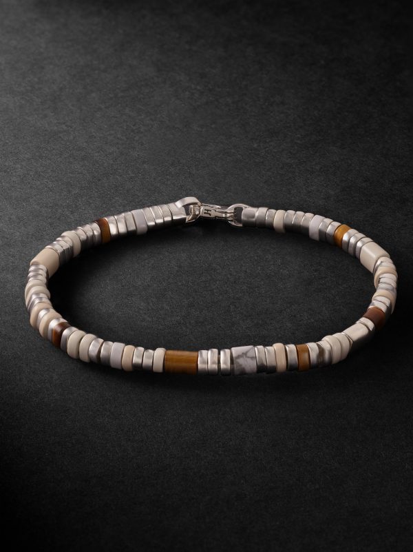 Sterling Silver, Tiger's Eye, Howlite Enamel Beaded Bracelet Sterling Silver, Tiger's Eye, Howlite Enamel Beaded Bracelet
