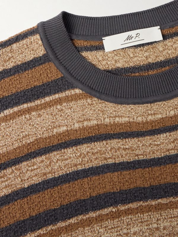 Striped Textured-Cotton T-Shirt - CU Striped Textured-Cotton T-Shirt - CU