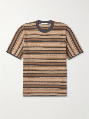 Striped Textured-Cotton T-Shirt