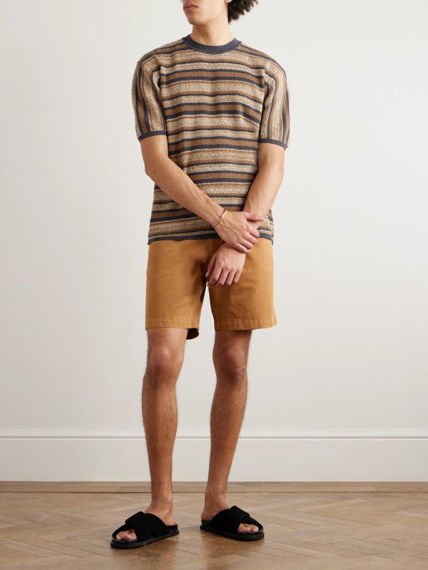 Striped Textured-Cotton T-Shirt - OU Striped Textured-Cotton T-Shirt - OU