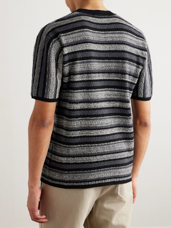Striped Textured-Cotton T-Shirt - BK Striped Textured-Cotton T-Shirt - BK