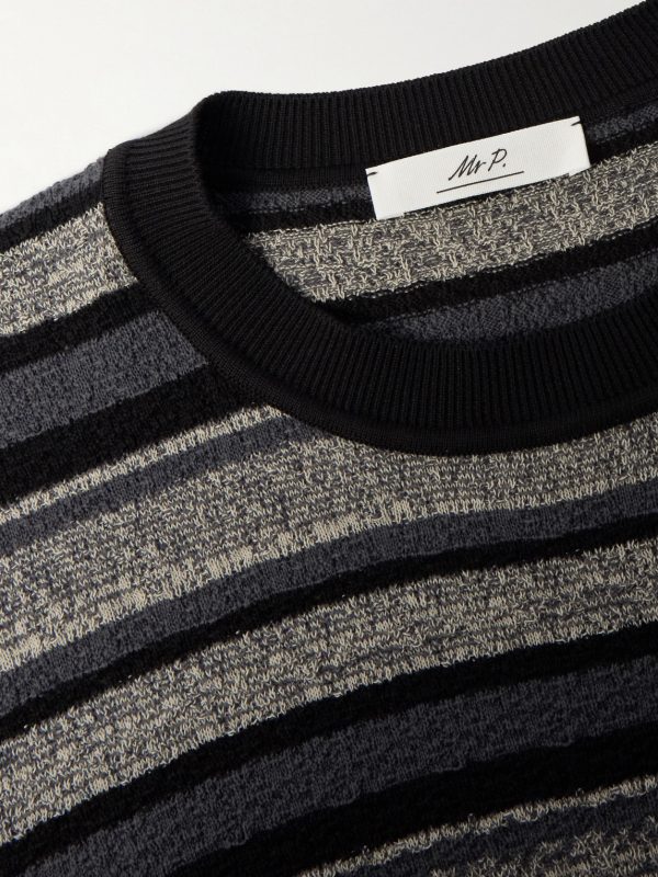 Striped Textured-Cotton T-Shirt - CU Striped Textured-Cotton T-Shirt - CU