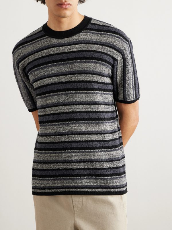 Striped Textured-Cotton T-Shirt - FR Striped Textured-Cotton T-Shirt - FR