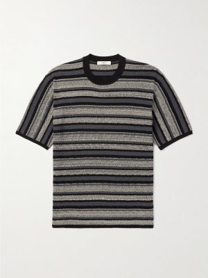 Striped Textured-Cotton T-Shirt