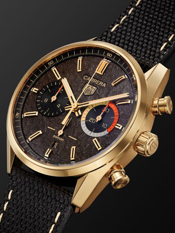 + TAG Heuer Carrera Limited Edition Automatic 42mm 18-Karat Gold and Canvas Watch - FR + TAG Heuer Carrera Limited Edition Automatic 42mm 18-Karat Gold and Canvas Watch - FR