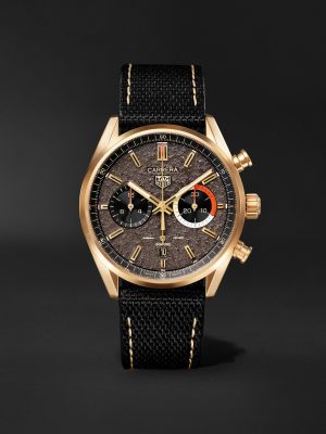 + TAG Heuer Carrera Limited Edition Automatic 42mm 18-Karat Gold and Canvas Watch