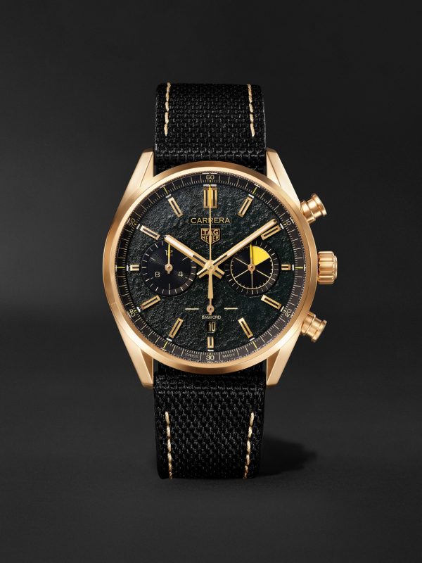 + TAG Heuer Carrera Limited Edition Automatic 42mm 18-Karat Gold and Canvas Watch + TAG Heuer Carrera Limited Edition Automatic 42mm 18-Karat Gold and Canvas Watch